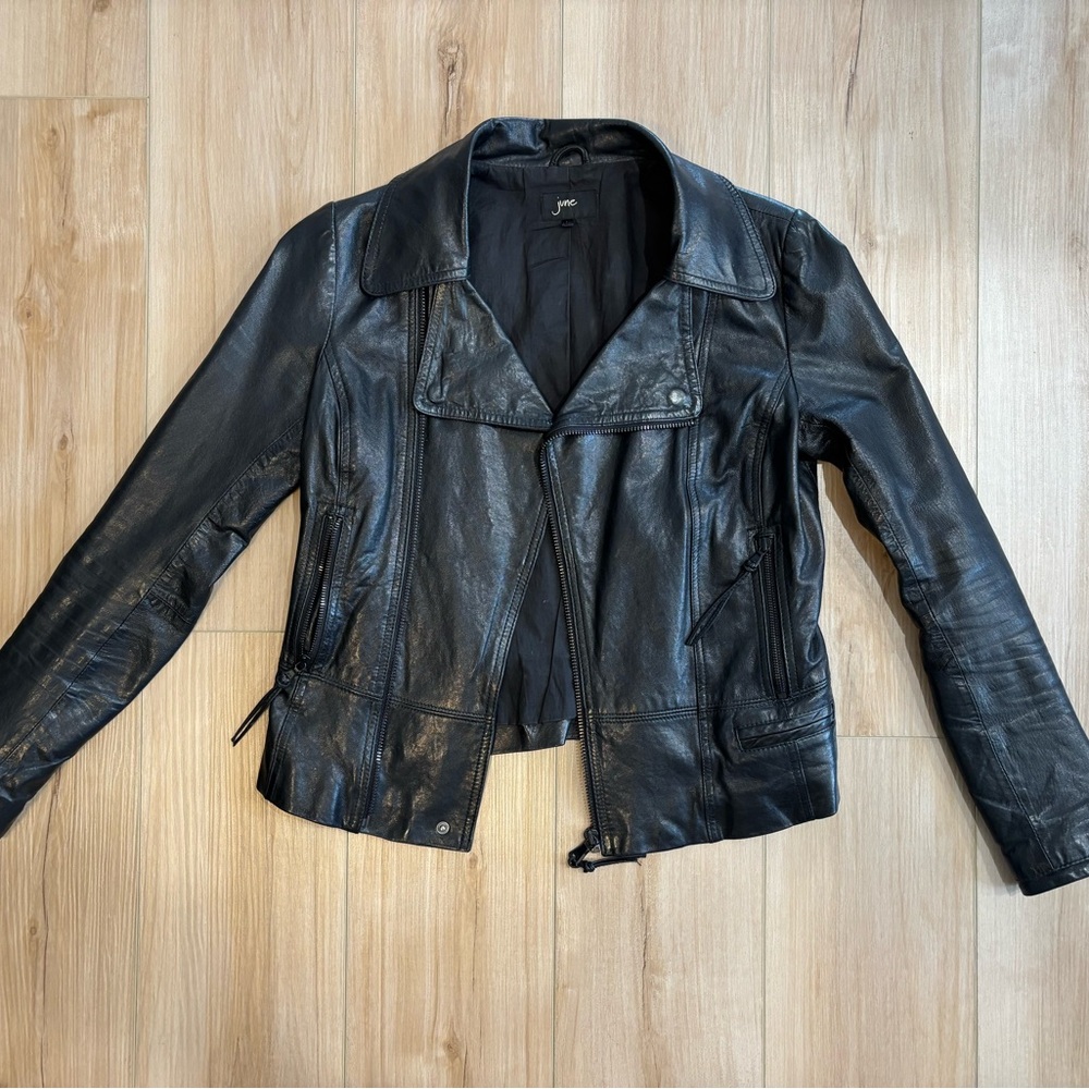 Black Leather Moto Jacket - June / Anthropologie brand